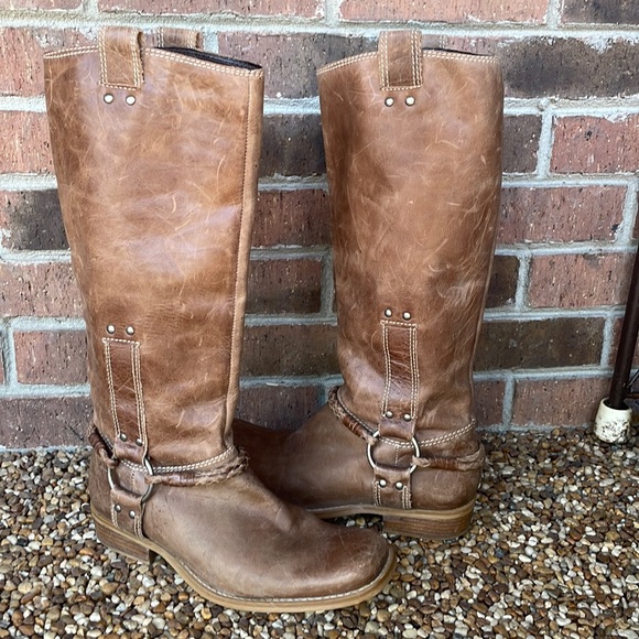 Shoes - Brown Leather Riding or Motorcycle Boots. Sz 8M